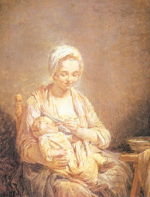 Lepicie, Nicolas Bernard A Mother Feeding her Child Norge oil painting art